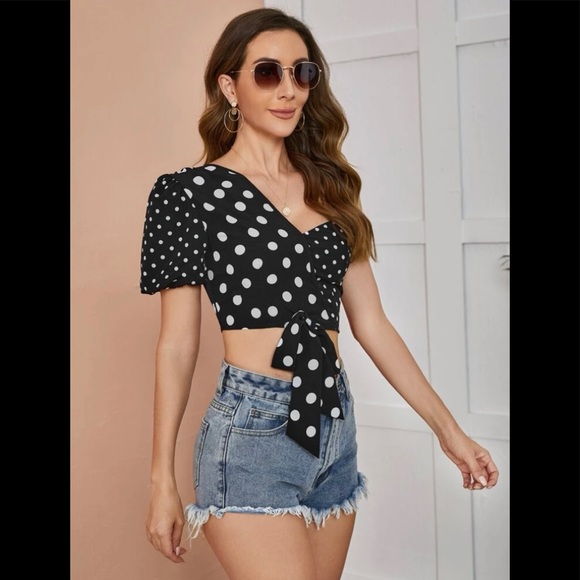 NWOT Polka Dot One Shoulder Crop Top - Picture 3 of 10